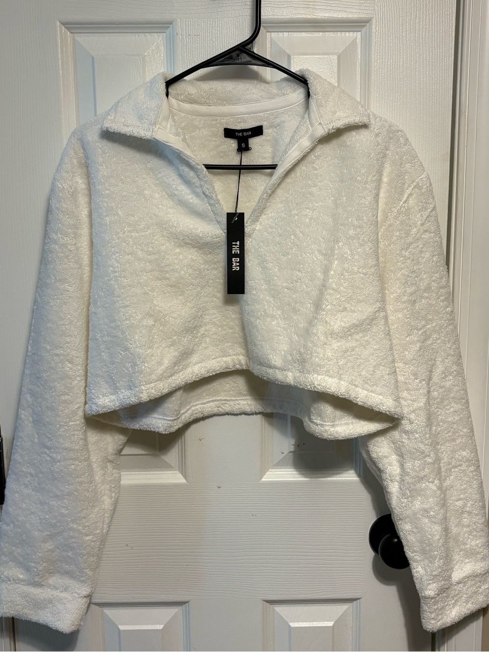 NWT The Bar Women's White Cropped terry cloth sweatshirt
